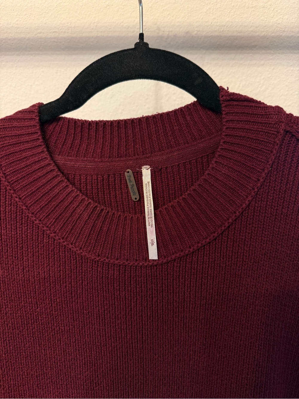 Free People Oversized Crewneck Sweater in Wine - Picture 3 of 6
